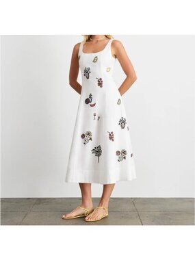Tanya Taylor Womens Sz 12 Soren Embroidered Midi Dress Colorful embroidered